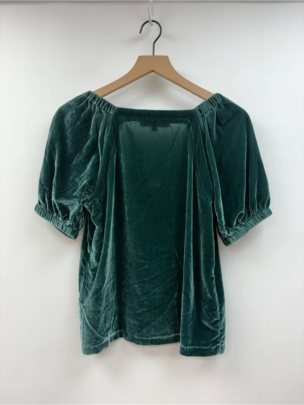 NWT Ann Taylor LOFT Velvet Puff Sleeve Sweetheart Pullover Blouse Emerald XS